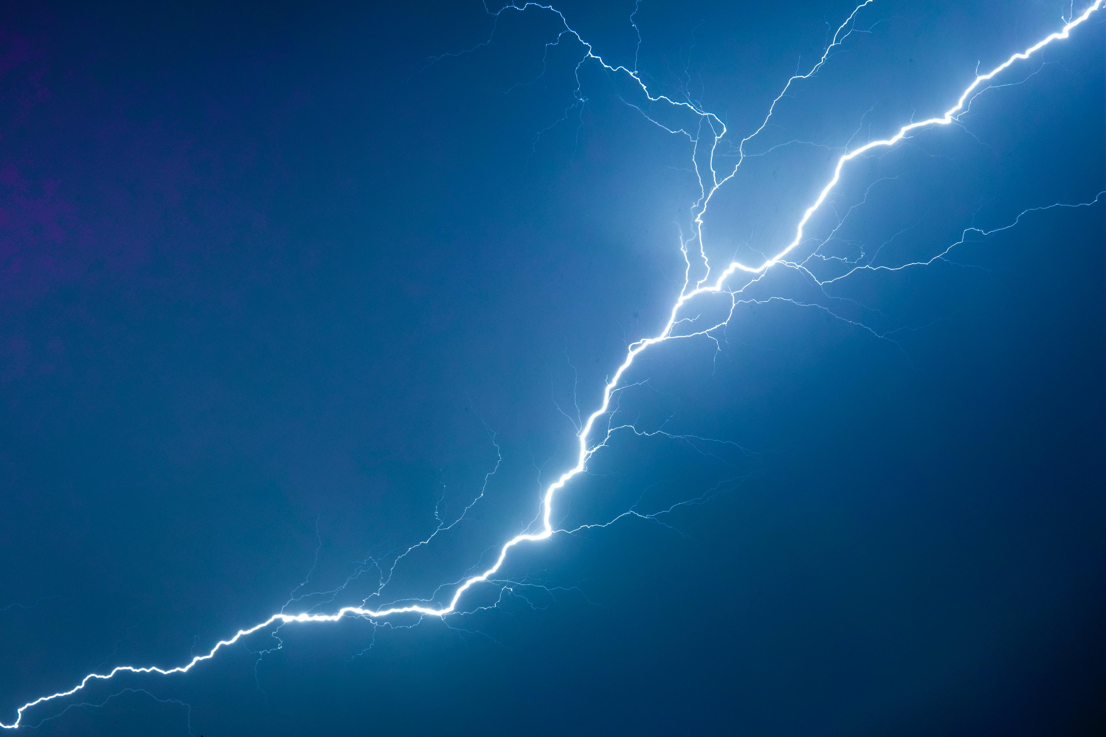 Lighting bolt stretching across the sky.